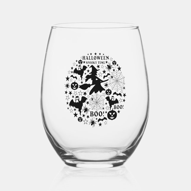 Halloween Spooky Time Stemless Wine Glass (Front)