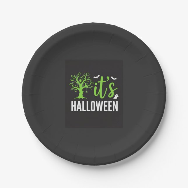 Halloween Spooky Tree Bats Vector Design_1 Paper Plates (Front)