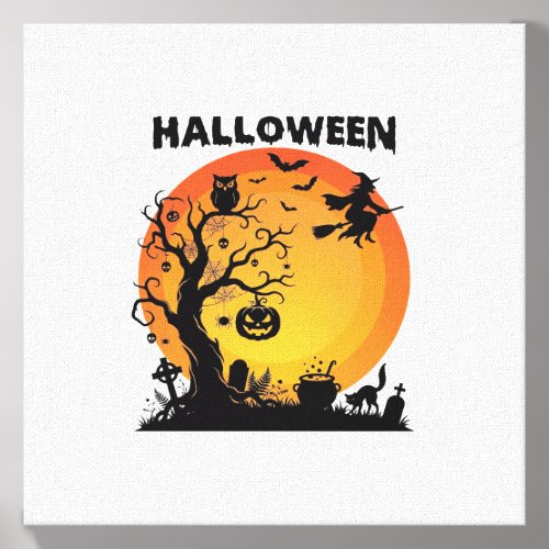 Halloween Spooky Tree Flying Witch Orange Moon Bla Canvas Photo Tile