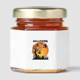 Halloween Spooky Tree Flying Witch Orange Moon Bla Honey Jar Favors