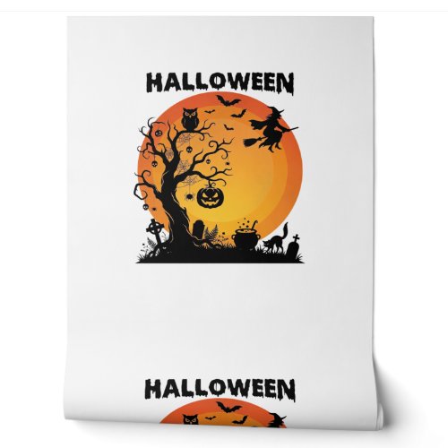 Halloween Spooky Tree Flying Witch Orange Moon Bla Wallpaper