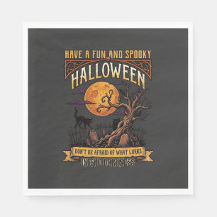 Halloween Spooky Tree Full Moon Black Cat Graveyar Napkins
