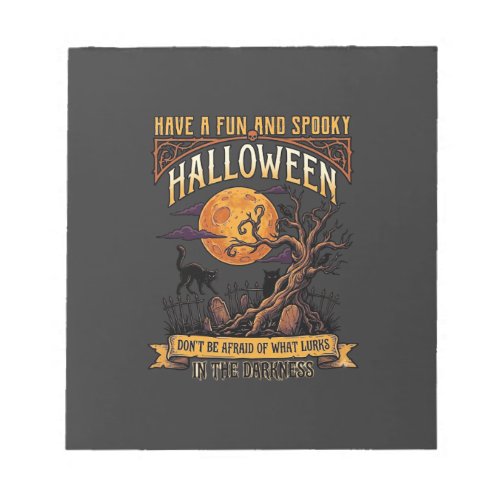 Halloween Spooky Tree Full Moon Black Cat Graveyar Notepad