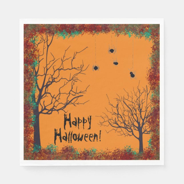 Halloween Spooky Tree Spiders |Happy Halloween Napkins (Front)