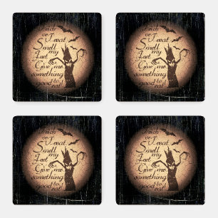 Halloween Spooky Tree with Quote Coaster Set