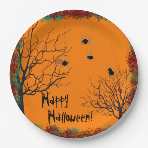 Halloween Spooky Trees Spiders Fall Foliage Paper Plates