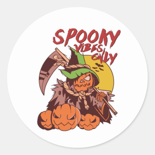 Halloween Spooky Vibes Only Grim Reaper Pumpkin Classic Round Sticker