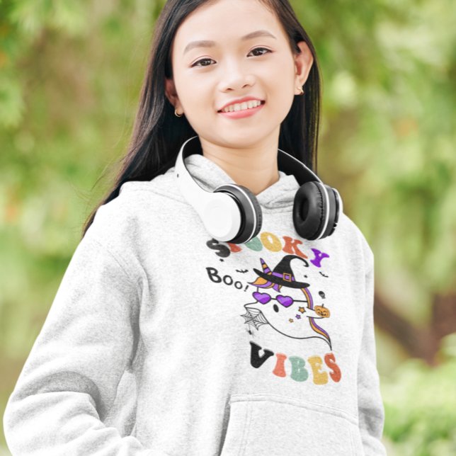 Halloween Spooky Vibes Retro cute unicorn ghost Hoodie (Creator Uploaded)
