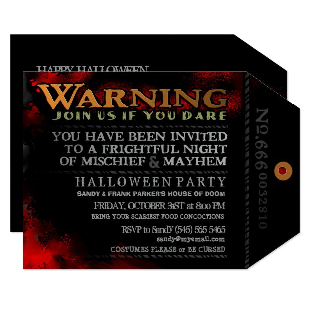 Halloween Spooky Warning Tag Invitation - Black