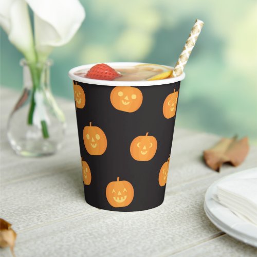 Halloween Spooky Whimsical Pumpkin Black Paper Cups