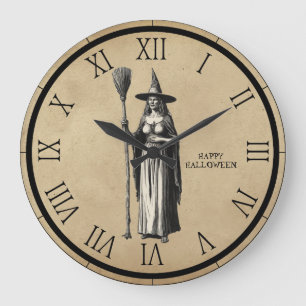 Halloween Spooky Witch a Full Moon Large Clock