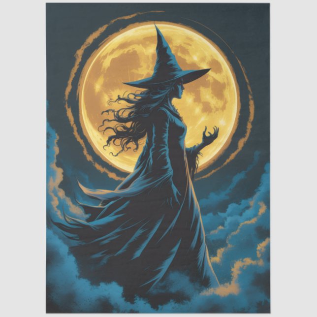 Halloween Spooky Witch a Full Moon Tissue Paper (Front)