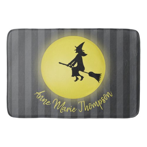 Halloween Spooky Witch Broomstick Moonlight Bath Mat