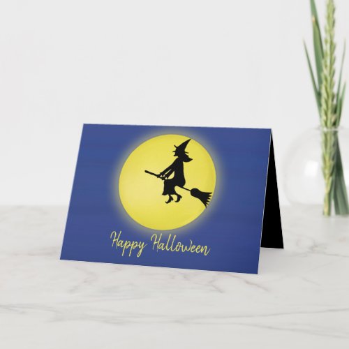 Halloween Spooky Witch Broomstick Moonlight Card