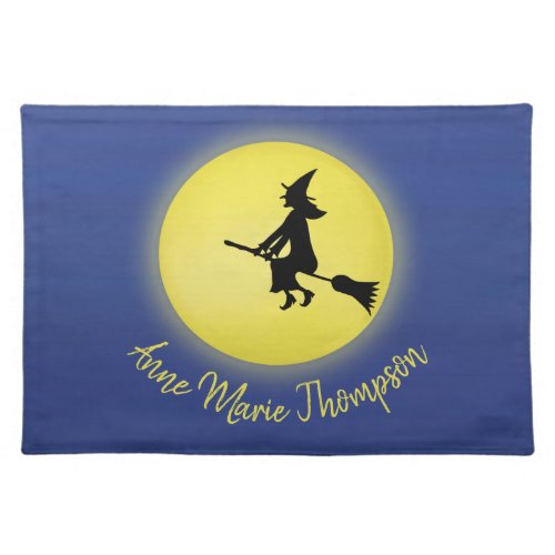 Halloween Spooky Witch Broomstick Moonlight Cloth Placemat