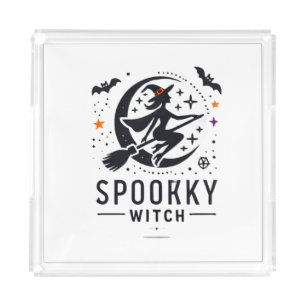 Halloween Spooky Witch Design - Flying on Broom Acrylic Tray