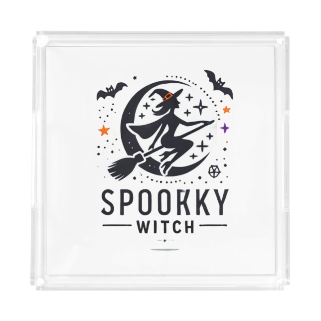 Halloween Spooky Witch Design - Flying on Broom Acrylic Tray (Front)