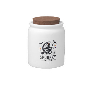 Halloween Spooky Witch Design - Flying on Broom Candy Jar