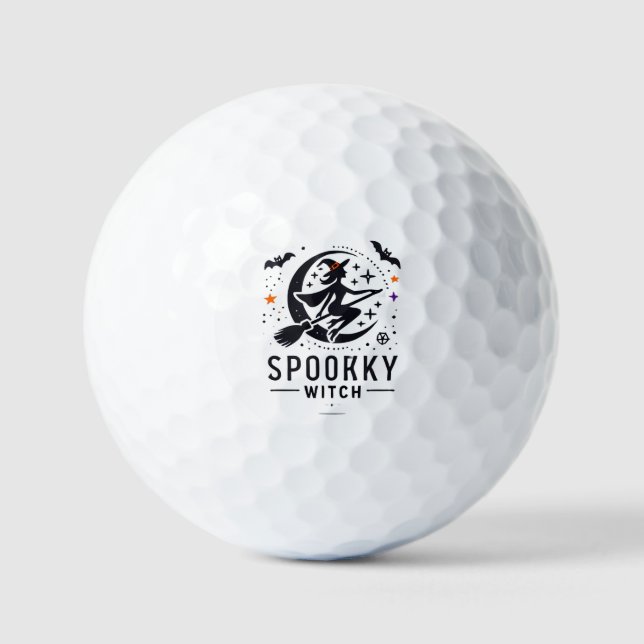 Halloween Spooky Witch Design - Flying on Broom Golf Balls (Front)