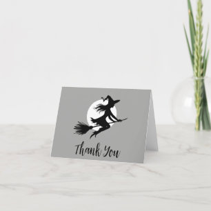 Halloween Spooky Witch Flying Across a Full Moon Letterpress Thank You Card