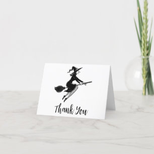 Halloween Spooky Witch Flying Across a Full Moon Letterpress Thank You Card