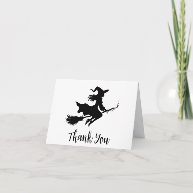 Halloween Spooky Witch Flying Across a Full Moon Thank You Card (Front)