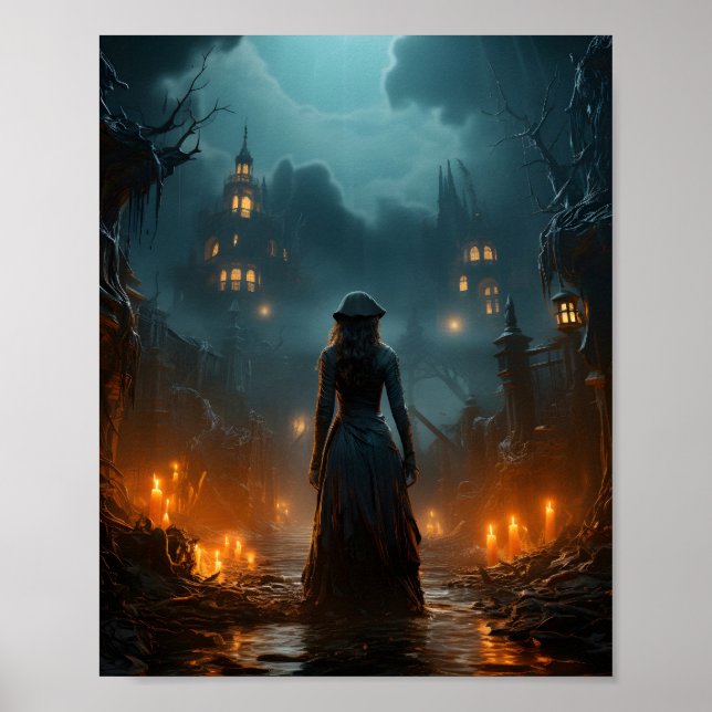Halloween Spooky Witch Haunting Old Town Poster (Front)