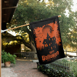 Halloween Spooky Witch with Moon & Bats House Flag