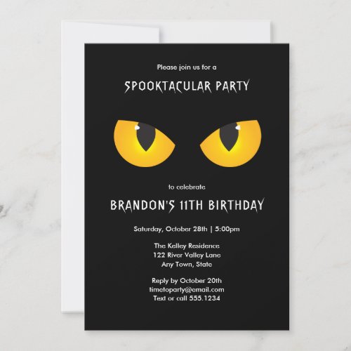 Halloween Spooky Yellow Eyes Black Birthday Party Invitation