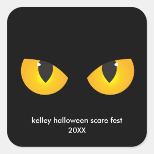 Halloween Spooky Yellow Eyes, Minimalist Favor Square Sticker
