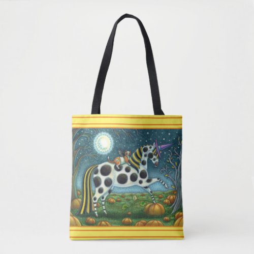 HALLOWEEN SPOTTED PONY AND BAT CAT Whimsical Horse Tote Bag
