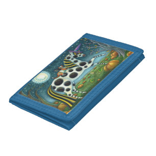 HALLOWEEN SPOTTED PONY AND BAT CAT Whimsical Horse Tri-fold Wallet