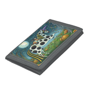 HALLOWEEN SPOTTED PONY AND BAT CAT Whimsical Horse Tri-fold Wallet