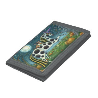 HALLOWEEN SPOTTED PONY AND BAT CAT Whimsical Horse Trifold Wallet