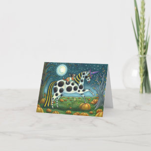 HALLOWEEN SPOTTED PONY & BAT CAT Blank * Holiday Card