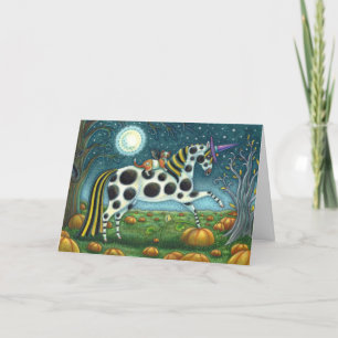 HALLOWEEN SPOTTED PONY & BAT CAT Blank * Holiday Card