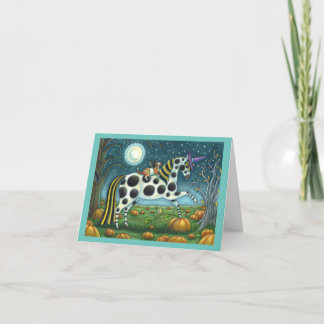 HALLOWEEN SPOTTED PONY & BAT CAT Fantasy Horse Holiday Card