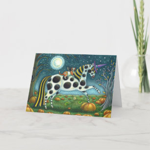 HALLOWEEN SPOTTED PONY & BAT CAT Fantasy Horse Holiday Card