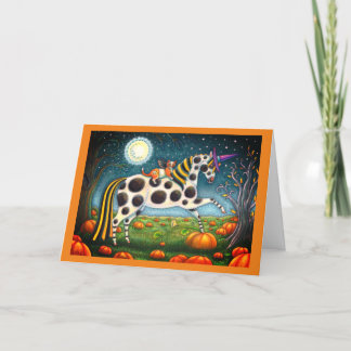 HALLOWEEN SPOTTED PONY & BAT CAT Fantasy Horse Holiday Card