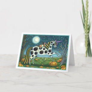 HALLOWEEN SPOTTED PONY & BAT CAT Fantasy Horse Holiday Card