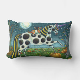 HALLOWEEN SPOTTED PONY & BAT CAT Fantasy Horse Lumbar Pillow