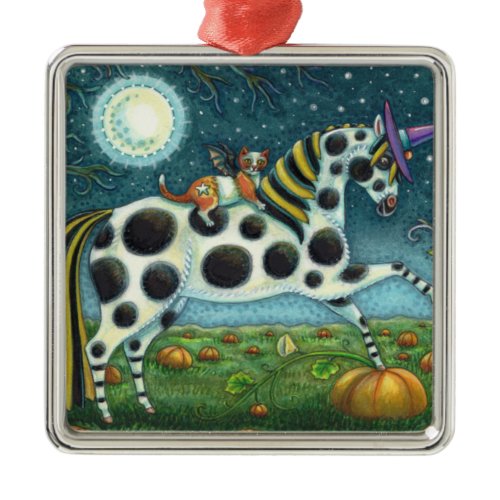 HALLOWEEN SPOTTED PONY &amp; BAT CAT Fantasy Horse Metal Ornament