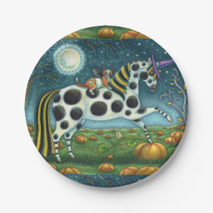 HALLOWEEN SPOTTED PONY & BAT CAT Fantasy Horse Paper Plates