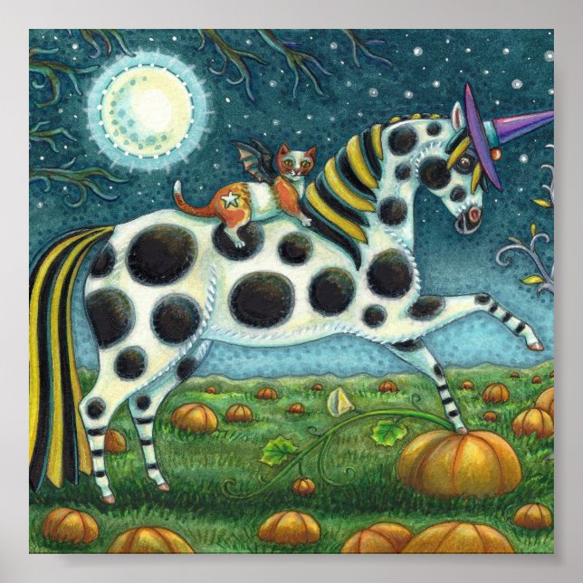 HALLOWEEN SPOTTED PONY & BAT CAT Fantasy Horse Poster (Front)