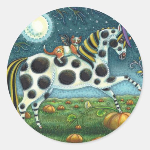 HALLOWEEN SPOTTED PONY  BAT CAT Whimsical Horse Classic Round Sticker