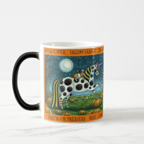 HALLOWEEN SPOTTED PONY  BAT CAT Whimsical Horse Magic Mug