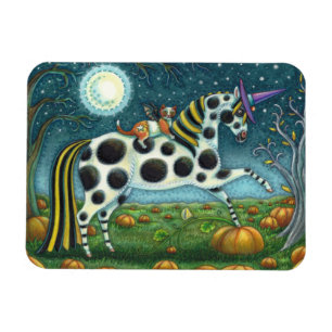 HALLOWEEN SPOTTED PONY & BAT CAT WHIMSICAL HORSE MAGNET