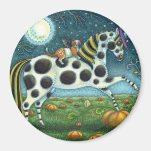 HALLOWEEN SPOTTED PONY & BAT CAT Whimsical Horse Magnet