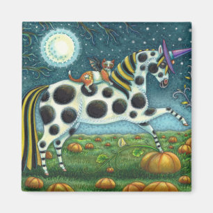 HALLOWEEN SPOTTED PONY & BAT CAT Whimsical Magnet