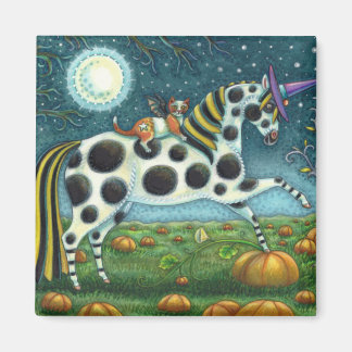 HALLOWEEN SPOTTED PONY & BAT CAT Whimsical Magnet